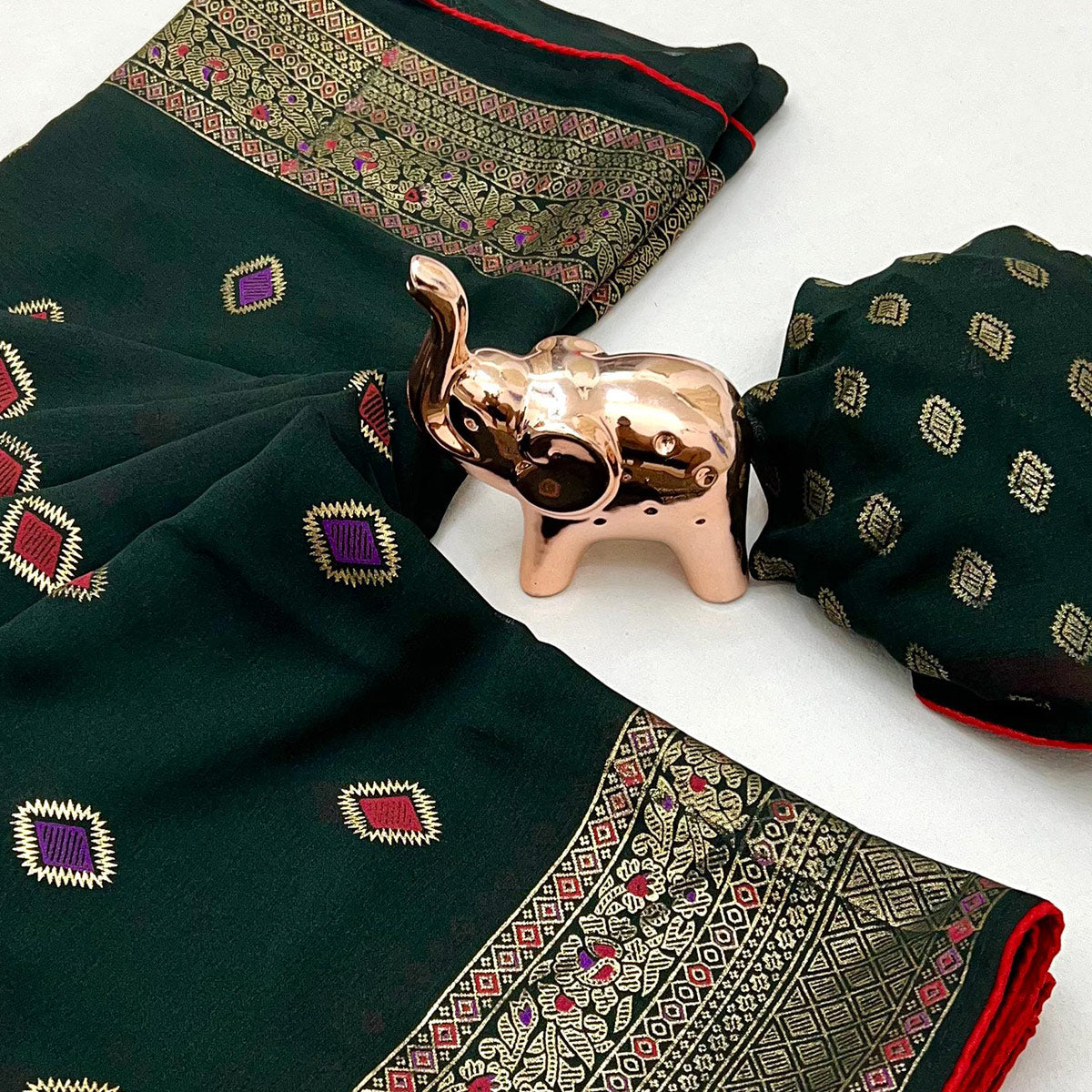 Green Viscose Saree with Foil Geometric Prints