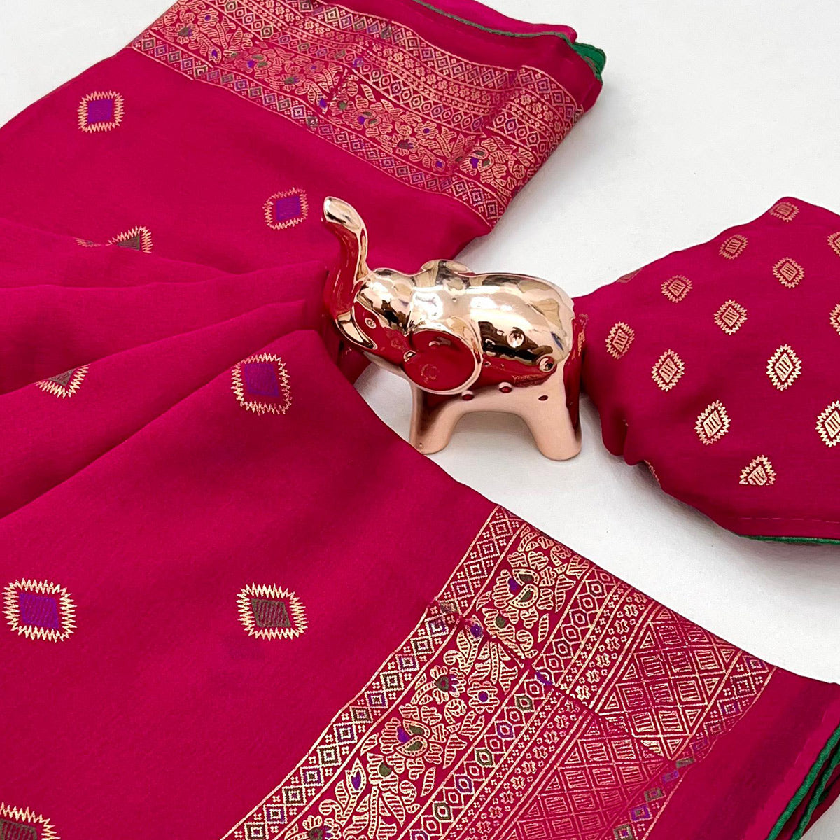 Pink Viscose Saree with Foil Geometric Prints
