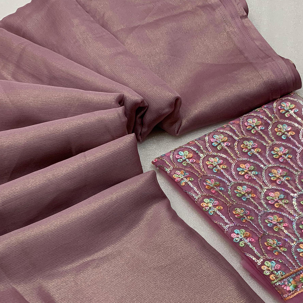 Mauve Solid Chiffon Saree