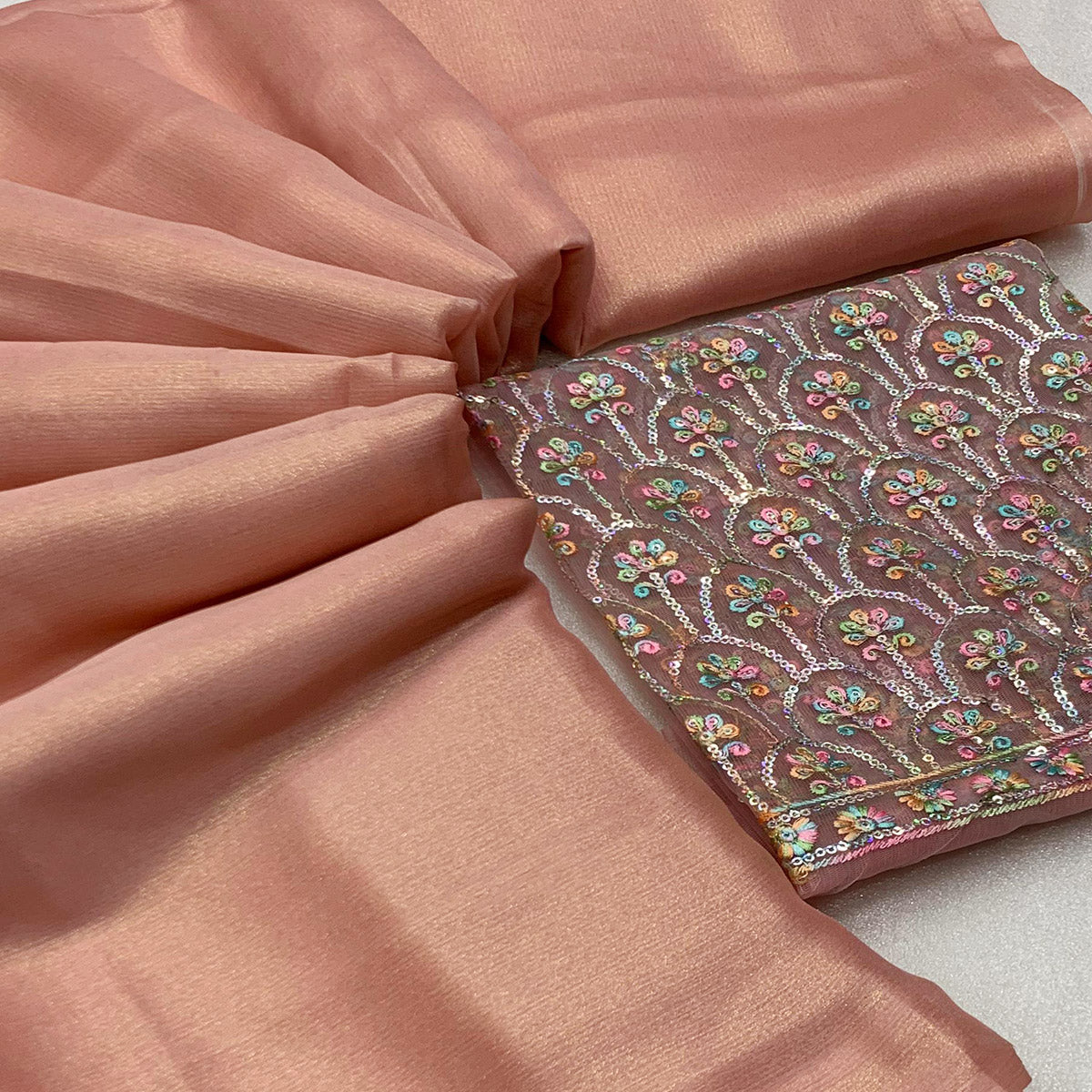 Peach Solid Chiffon Saree