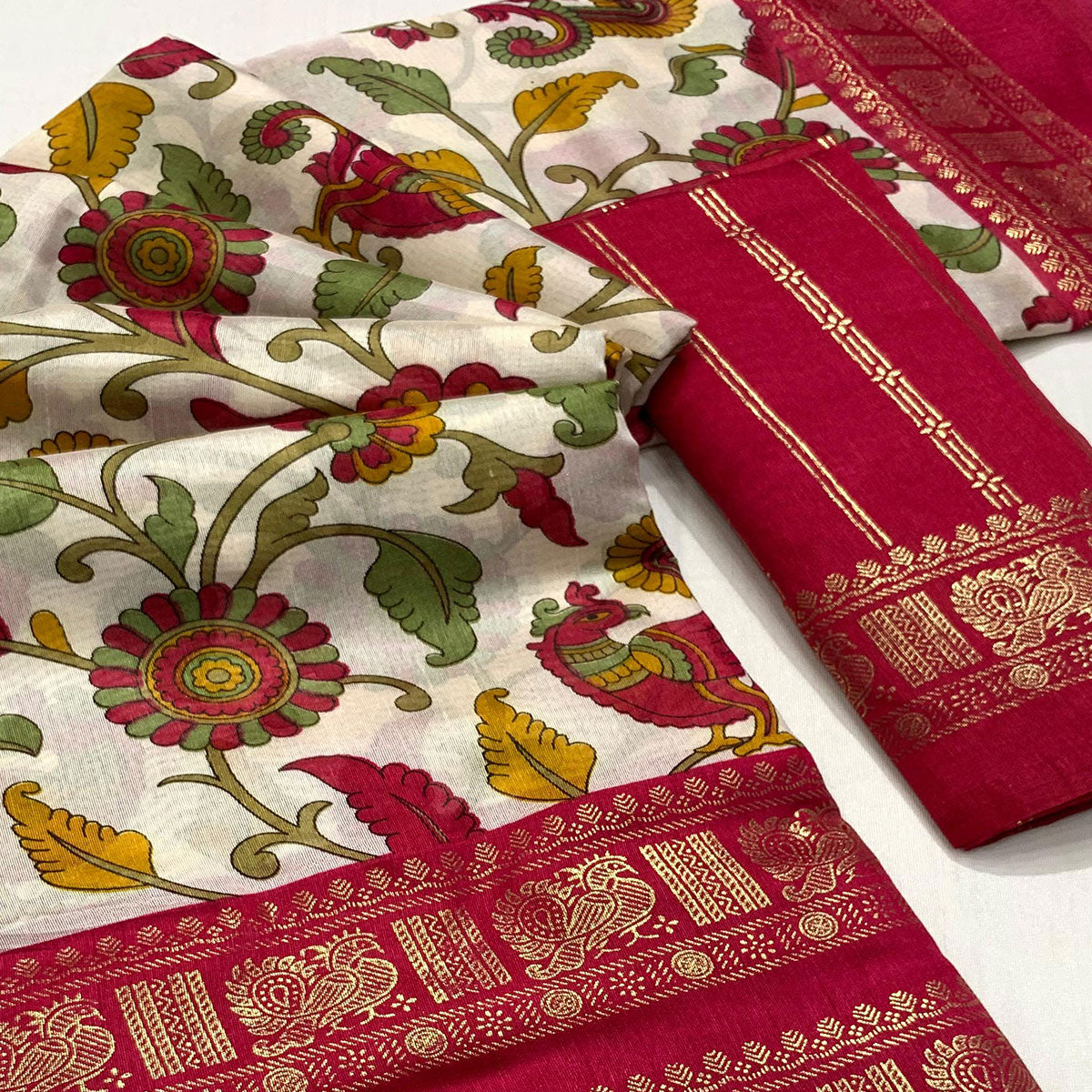 Pink Floral Printed Dola Silk Saree