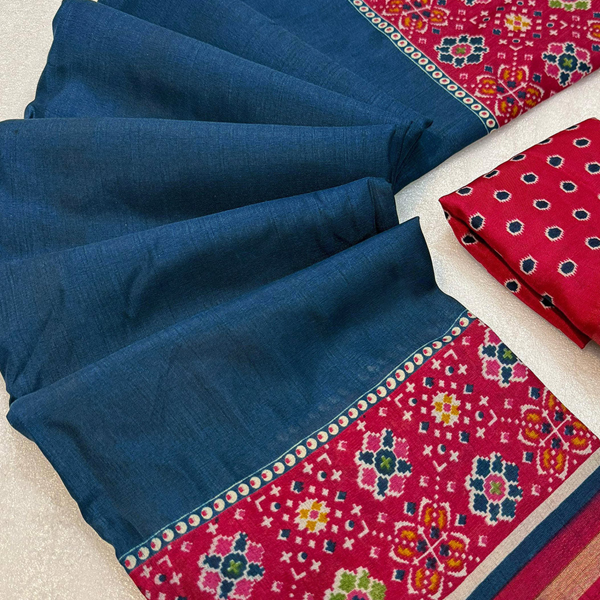 Blue Kashmiri Print Tussar Silk Blend Saree With Intricate Rich Pallu & Lustrous Golden Border