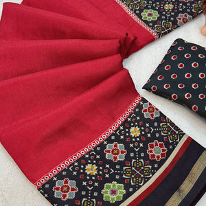 Red Kashmiri Print Tussar Silk Blend Saree With Intricate Rich Pallu & Lustrous Golden Border