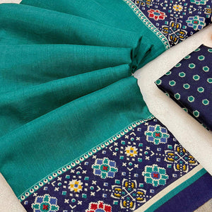 Teal Kashmiri Print Tussar Silk Blend Saree With Intricate Rich Pallu & Lustrous Golden Border