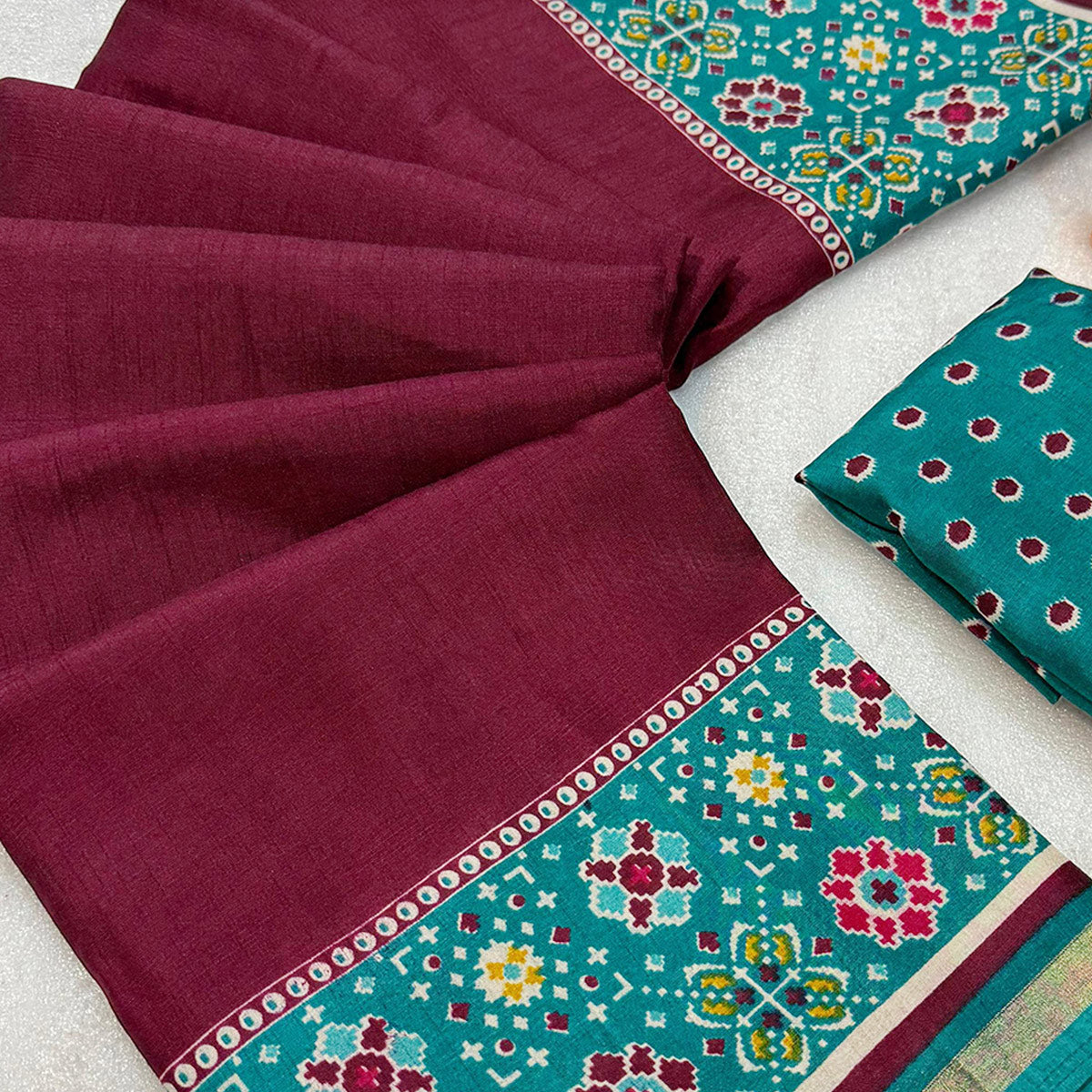 Wine Kashmiri Print Tussar Silk Blend Saree With Intricate Rich Pallu & Lustrous Golden Border