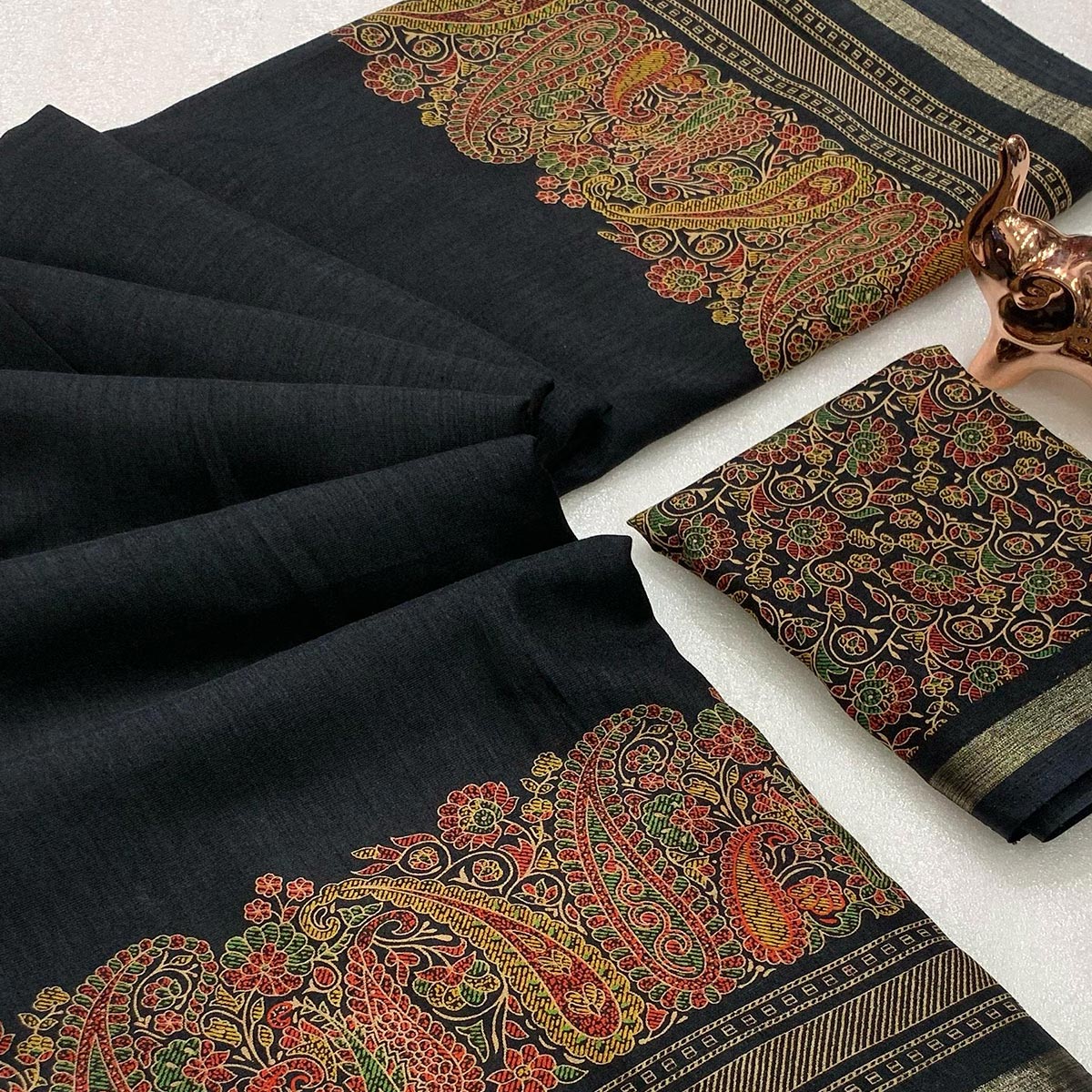 Traditional Black Kashmiri Printed Silk Blend Saree