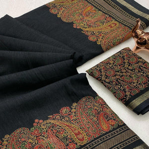 Traditional Black Kashmiri Printed Silk Blend Saree