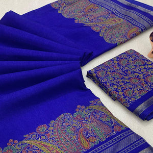 Traditional Blue Kashmiri Printed Silk Blend Saree