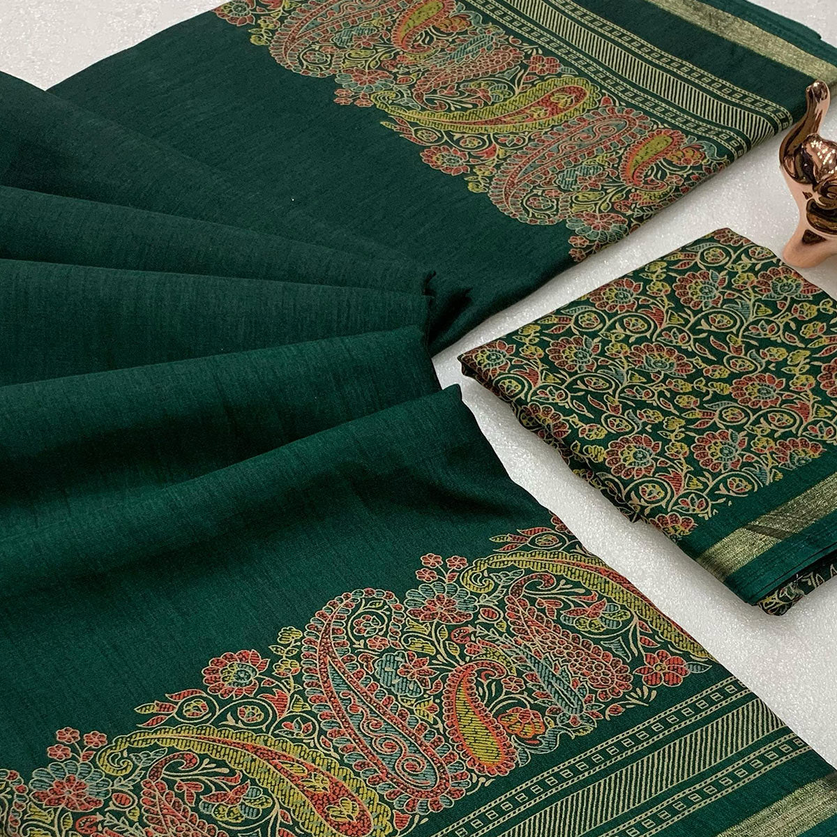 Traditional Green Kashmiri Printed Silk Blend Saree