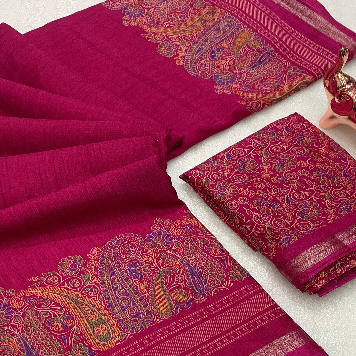 Traditional Magenta Kashmiri Printed Silk Blend Saree
