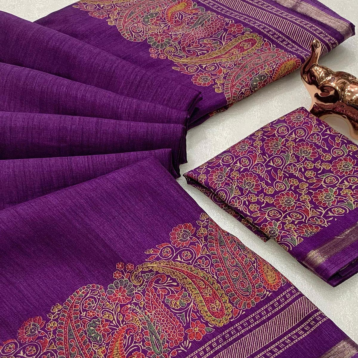 Traditional Purple Kashmiri Printed Silk Blend Saree