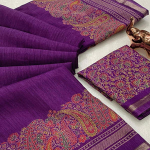 Traditional Purple Kashmiri Printed Silk Blend Saree