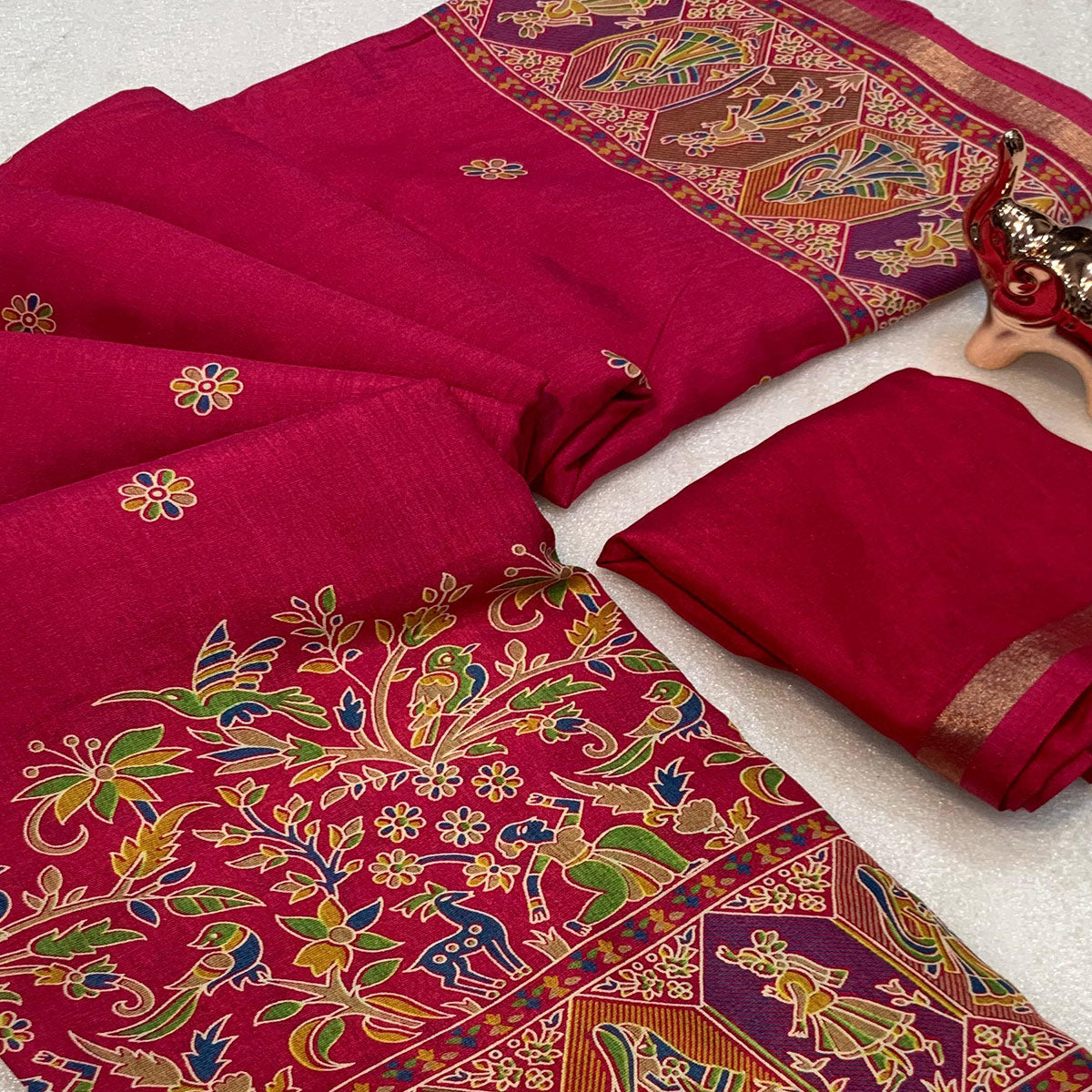 Pink Cotton Blend Saree with Ethnic Kashmiri Inspired Paisley Design