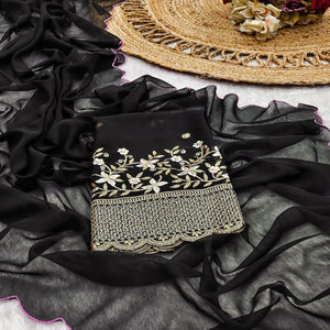 Black Solid Georgette Saree With Embroidered Border