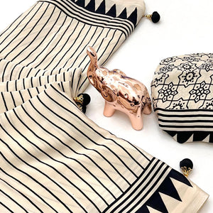 Off White Satin Saree with All-Over Striped Print Partywear Essential