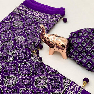 Violet Beauty Pure Satin Saree with Ajrakh Print Detailing