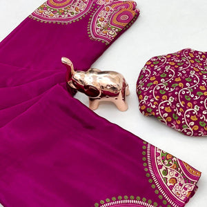 Elegant Pink Satin Saree with Ajrakh Inspired Floral Prints