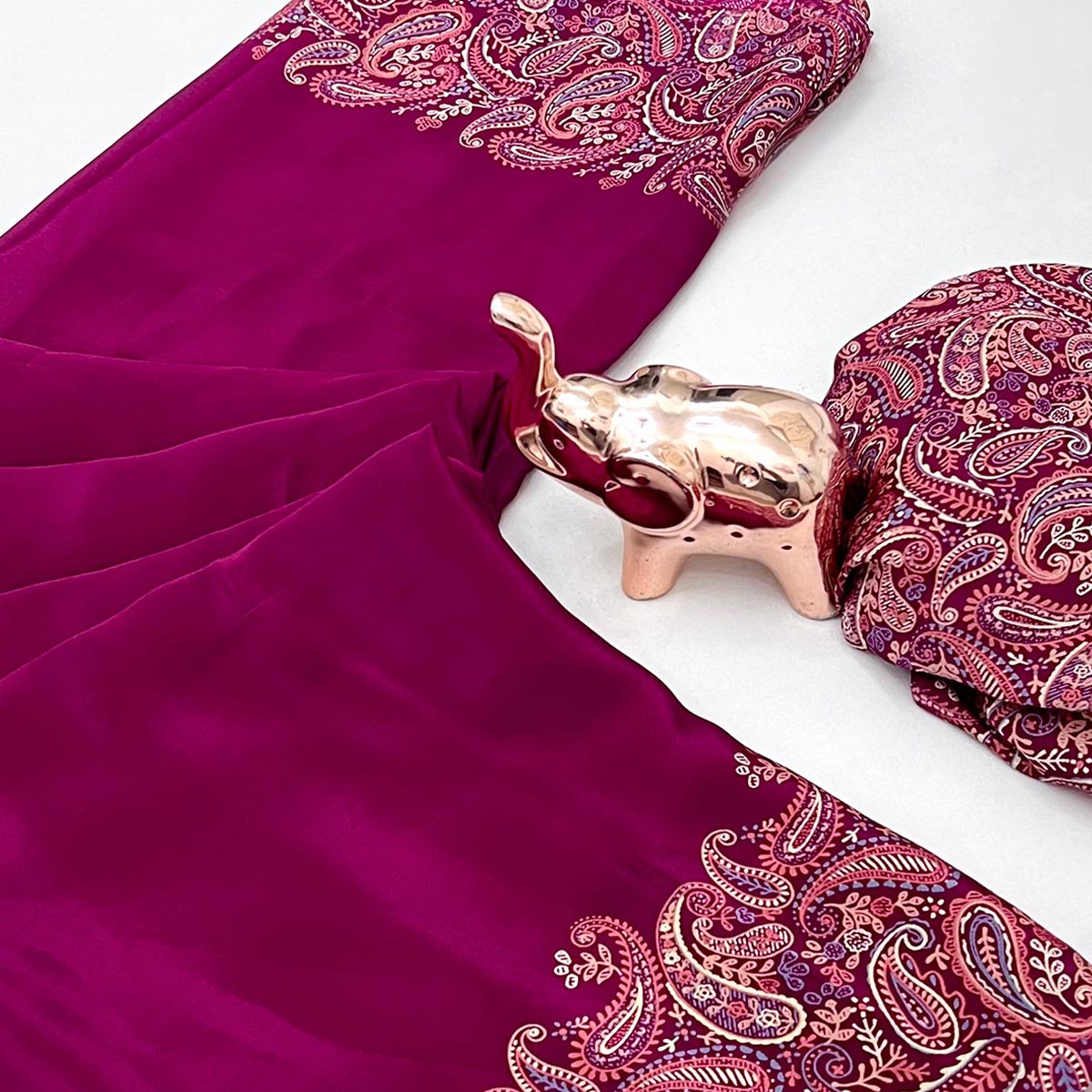 Classic Pink Satin Saree Featuring Traditional Ajrakh Paisley Printed Pattern
