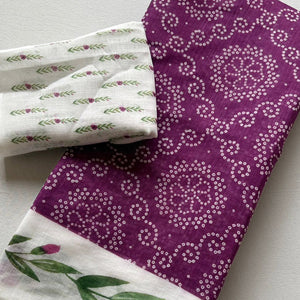 Chic Wine Linen Saree Featuring Bandhani & Floral Digital Prints