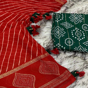 Red Leheriya Printed Georgette Saree