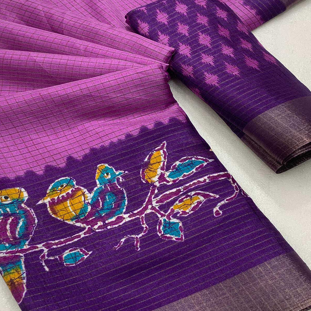 Pink Georgette Saree Adorned With Elegant Bird Embroidery