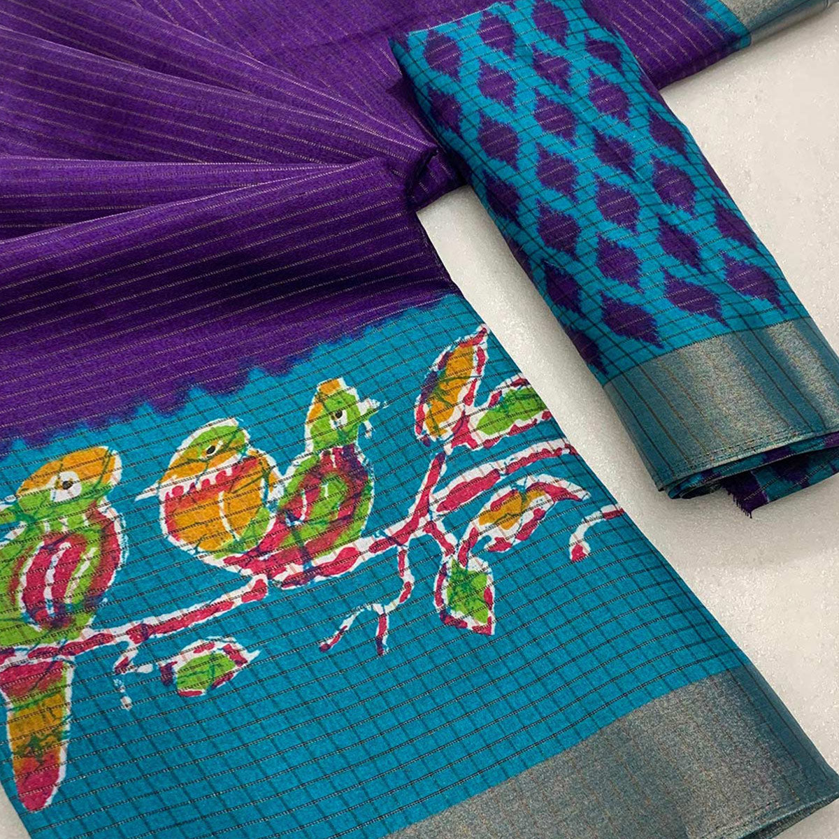 Purple Georgette Saree Adorned With Elegant Bird Embroidery
