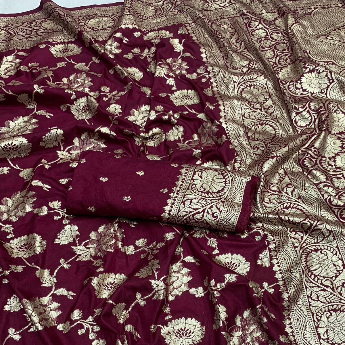 Wine Zari Woven Dola Silk Saree