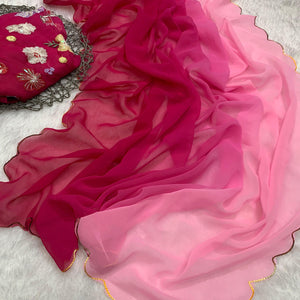 Pink Printed Georgette Saree