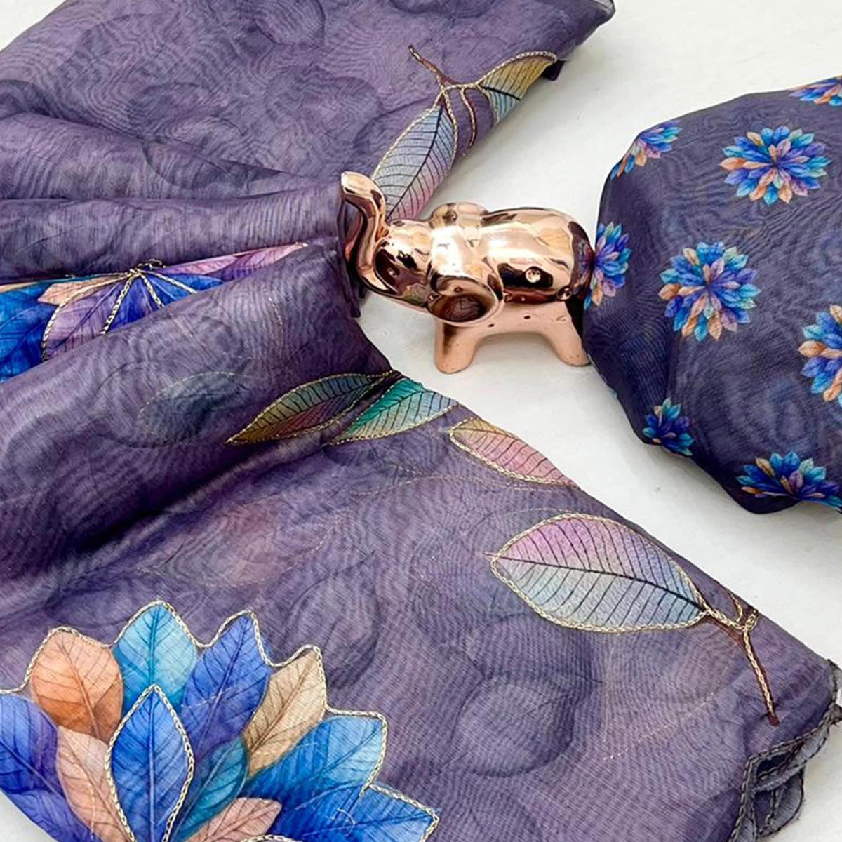 Lavender Chanderi Cotton Saree Adorned with Floral Prints and Fine Embroidery for Traditional Look