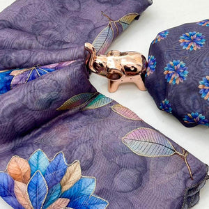 Lavender Chanderi Cotton Saree Adorned with Floral Prints and Fine Embroidery for Traditional Look