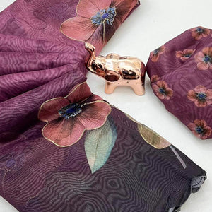 Wine Floral Printed Chanderi Cotton Embroidered Saree Perfect for Festive