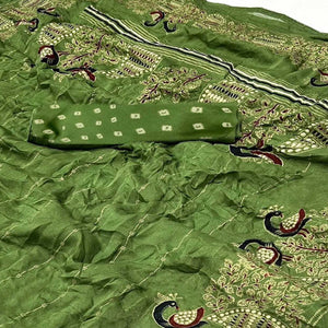 Green Floral Foil Printed Georgette Saree