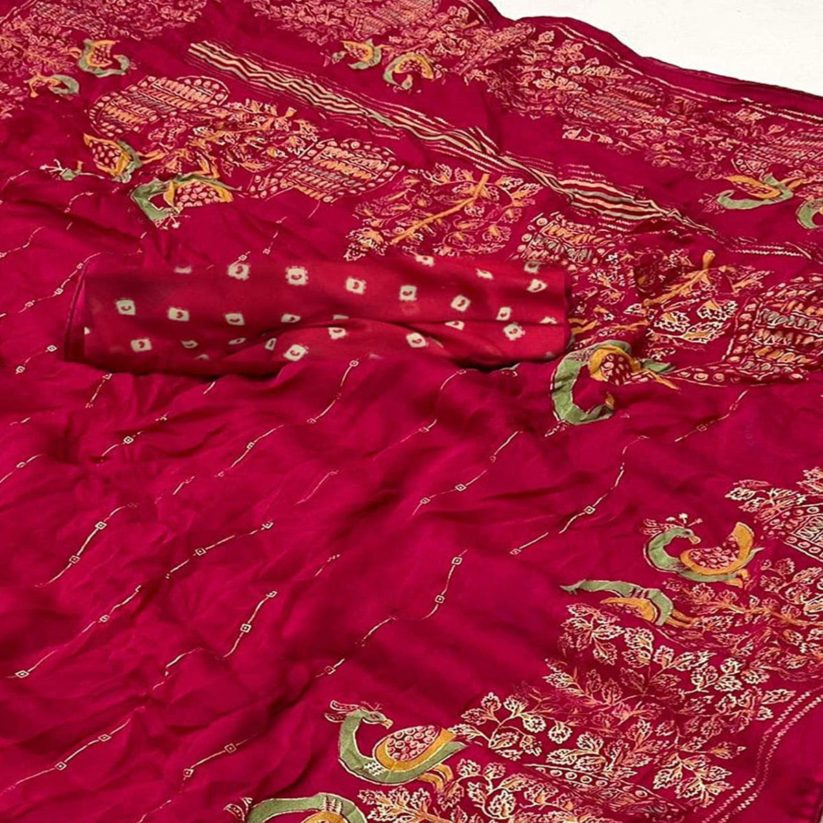 Pink Floral Foil Printed Georgette Saree