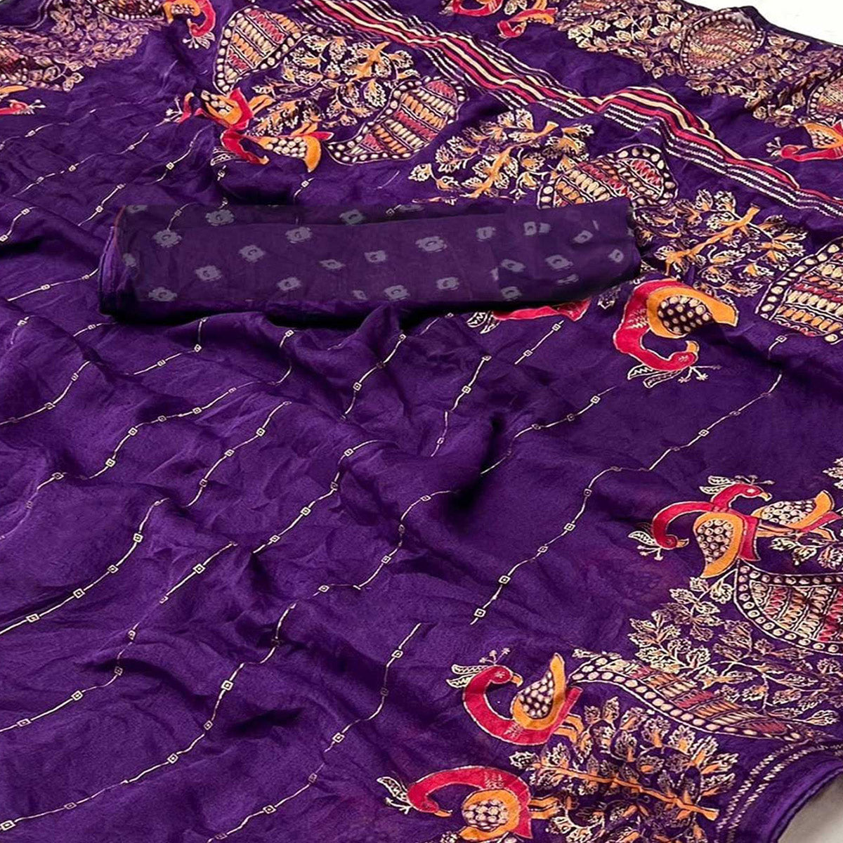 Purple Floral Foil Printed Georgette Saree