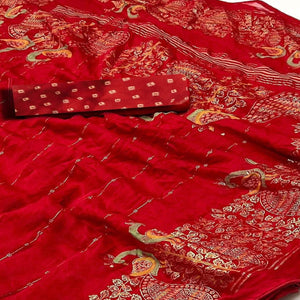 Red Floral Foil Printed Georgette Saree