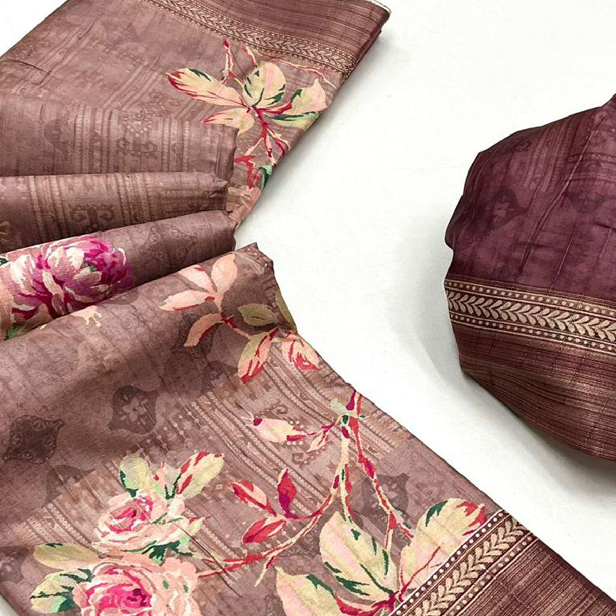 Light Mauve Floral Digital Printed Tussar Silk Saree