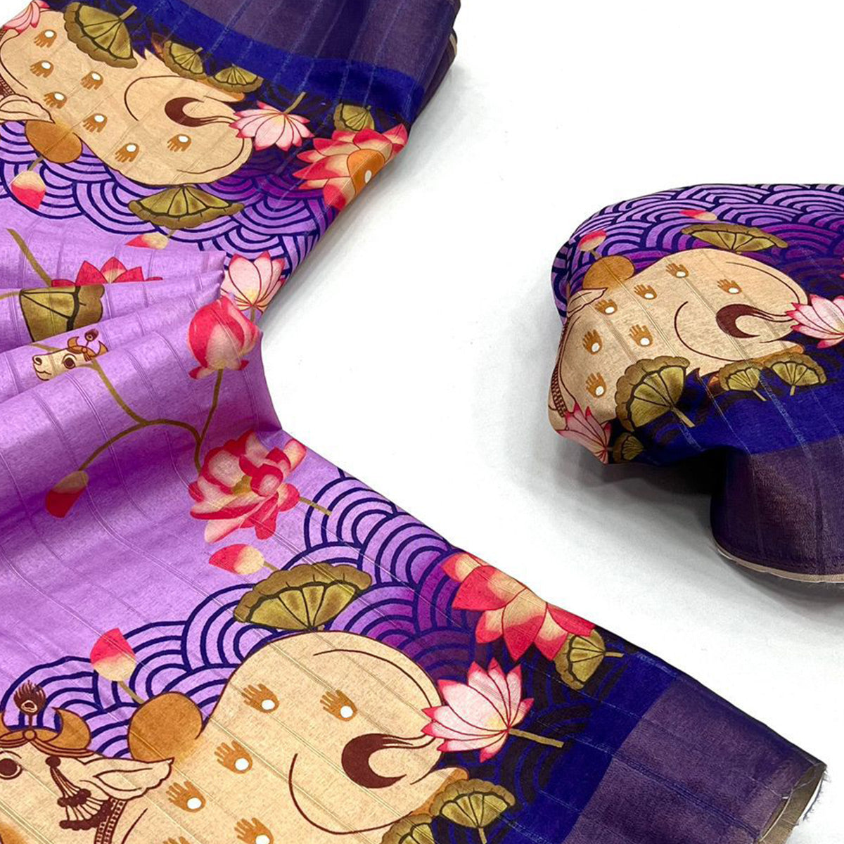 Lavender & Blue Floral Digital Printed Tussar Silk Saree