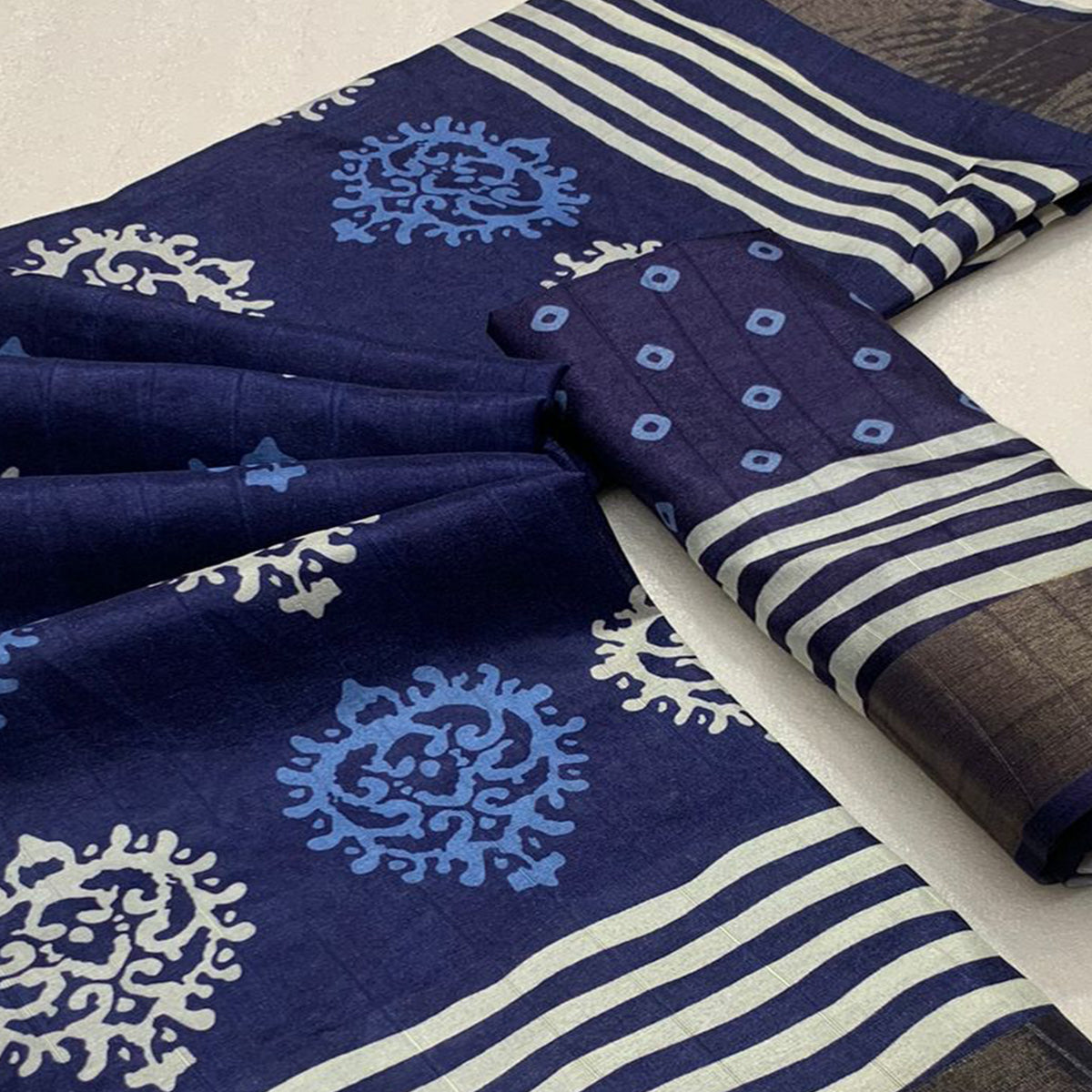 Blue Printed Tussar Silk Saree