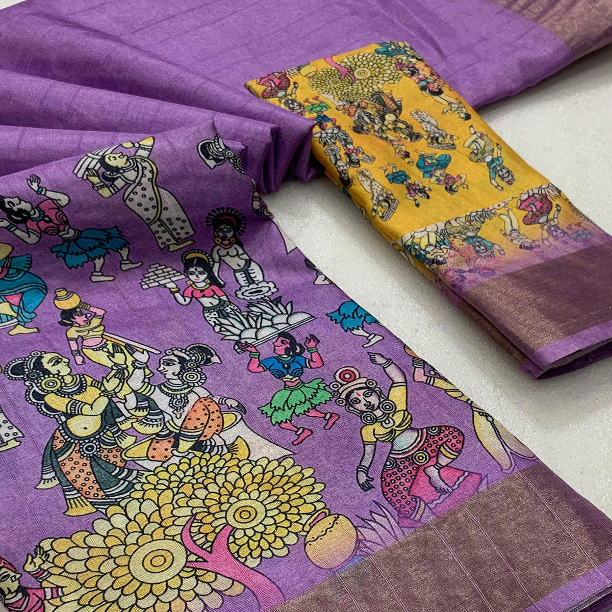 Lavender Floral Digital Printed Tussar Silk Saree