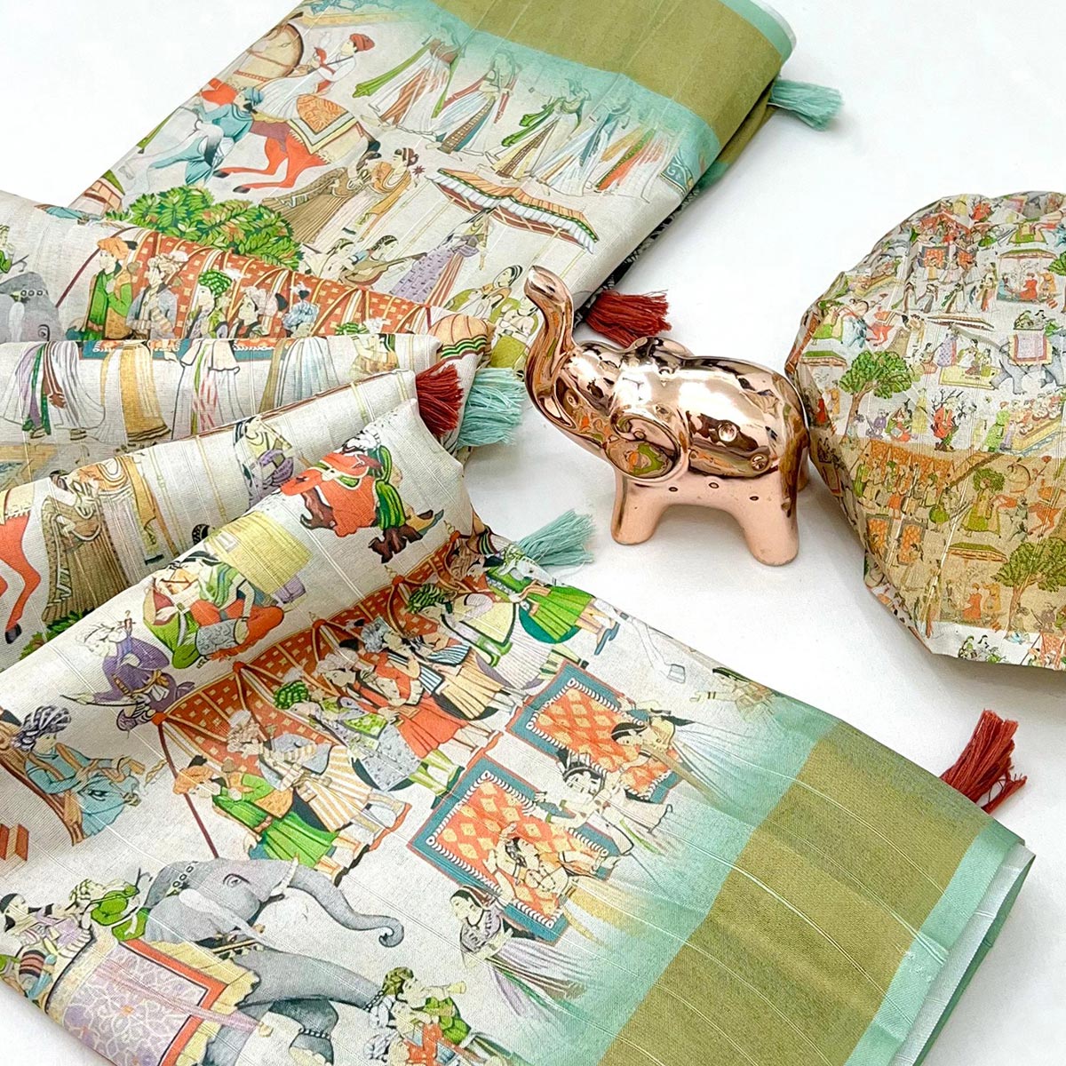 Designer Off White Saree with All-Over Floral Prints and Elegant Zari Border