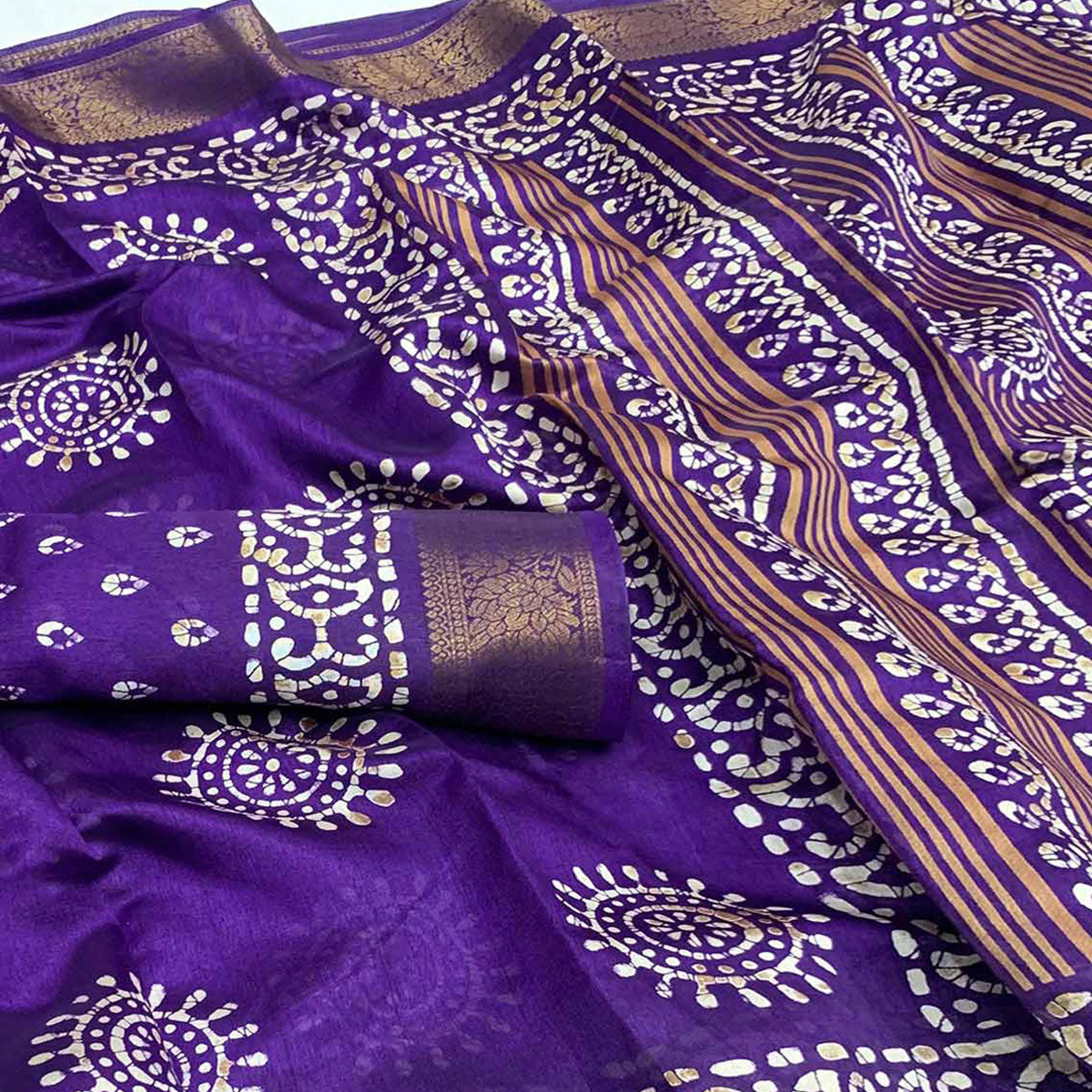 Violet Printed Cotton Silk Saree