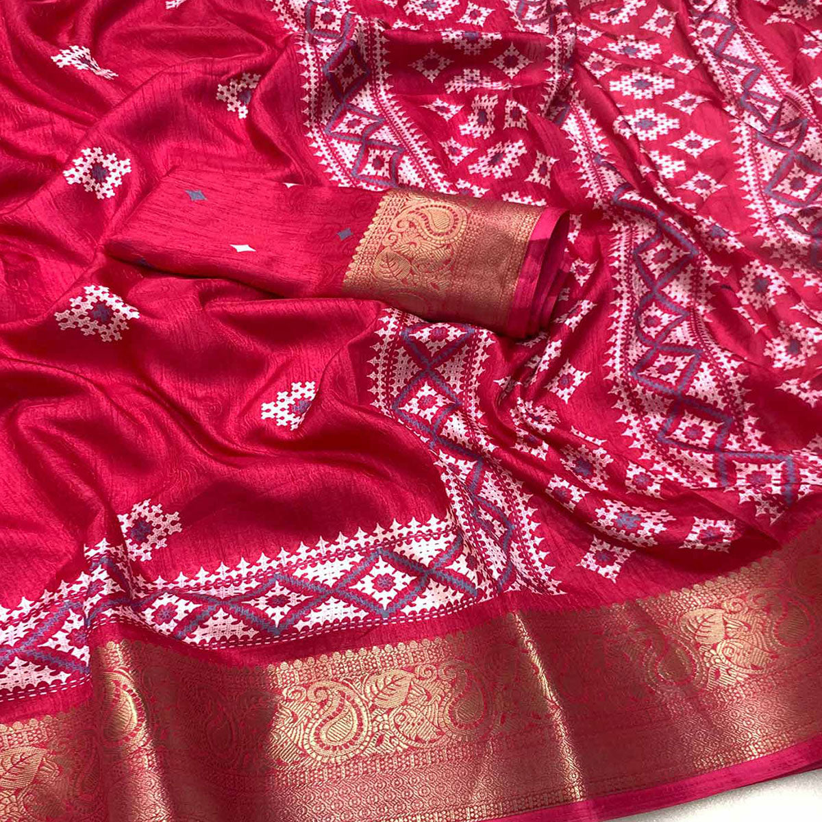 Pink Printed With Weaving Border Pure Cotton Saree