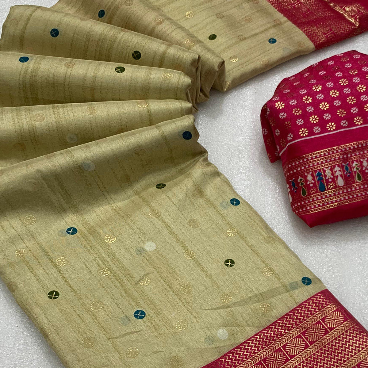 Beige Patola Printed Dola Silk Saree