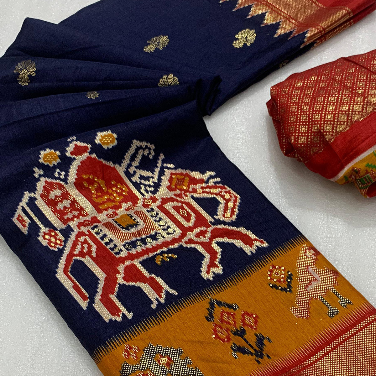 Navy Blue Patola Printed Dola Silk Saree