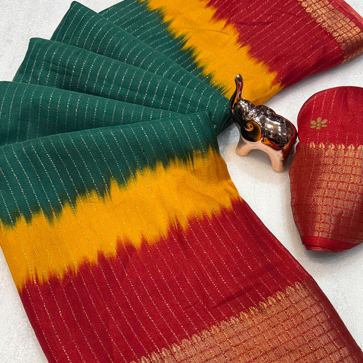 Green Dual Tone Woven Dola Silk Saree with Zari Weaving