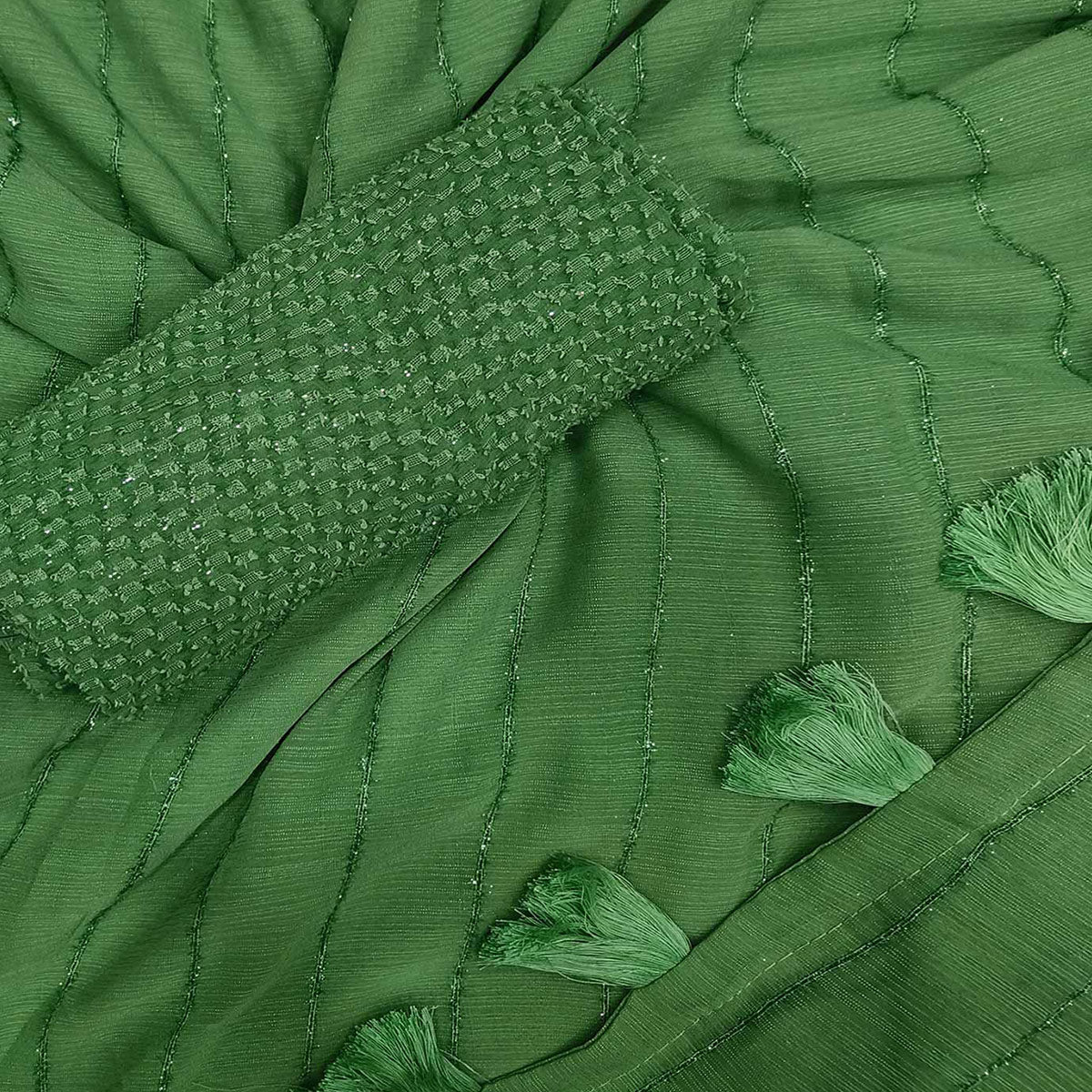 Light Green Woven Chiffon Saree with Tassels
