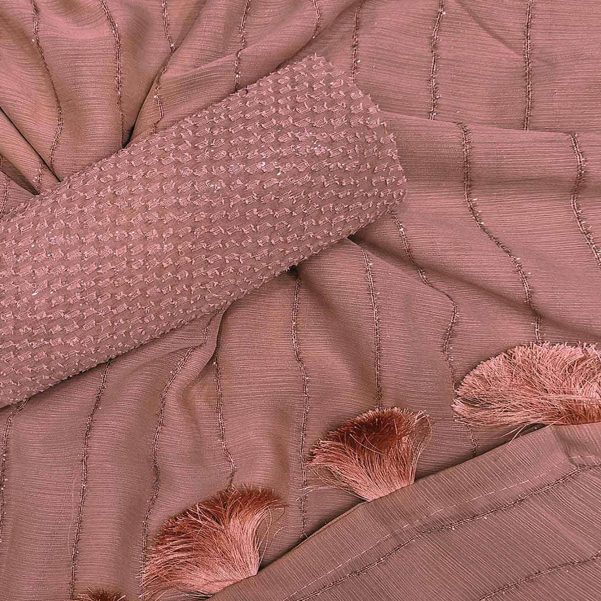 Peach Woven Chiffon Saree with Tassels