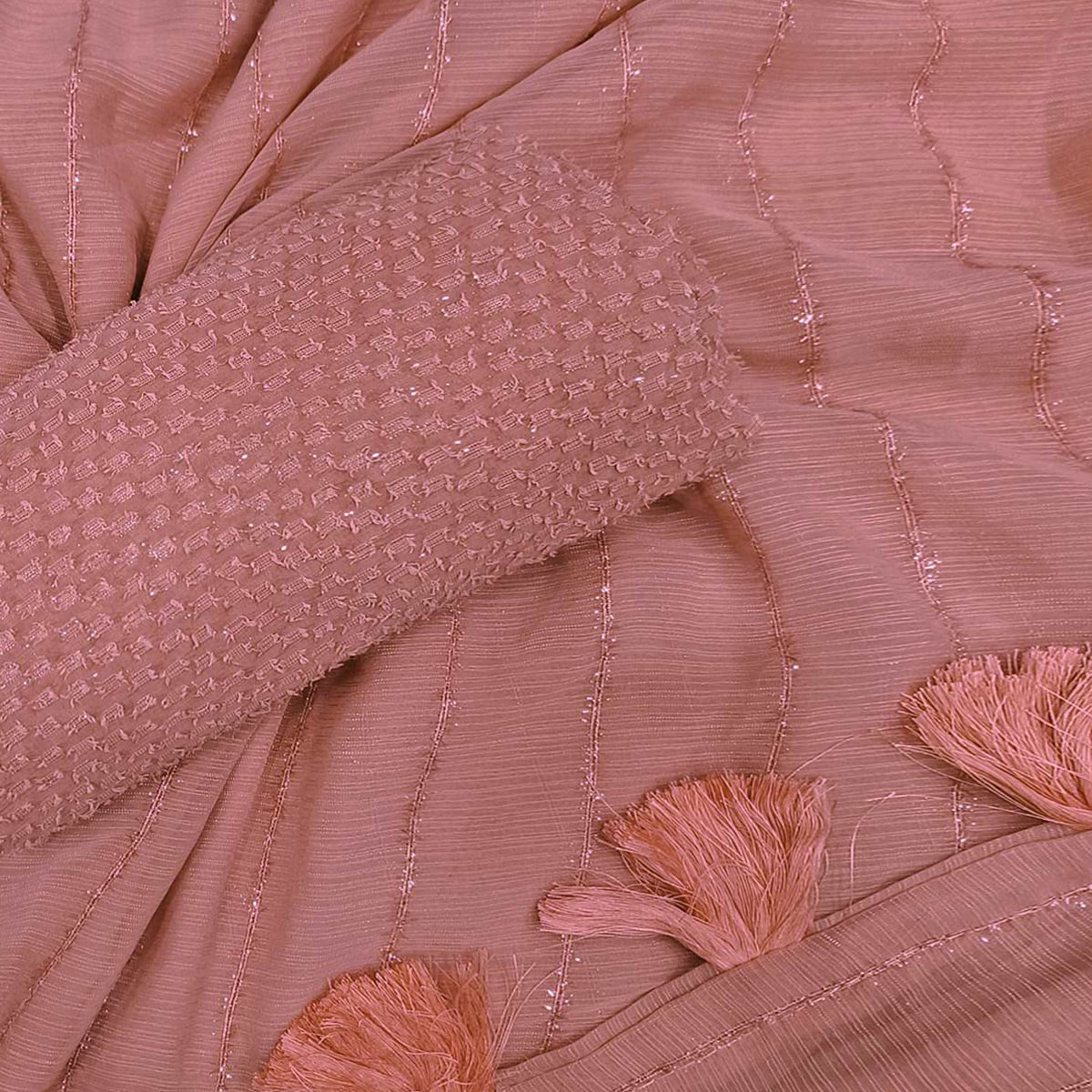 Pink Woven Chiffon Saree with Tassels