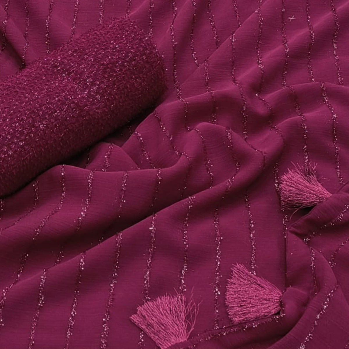 Purple Woven Chiffon Saree with Tassels