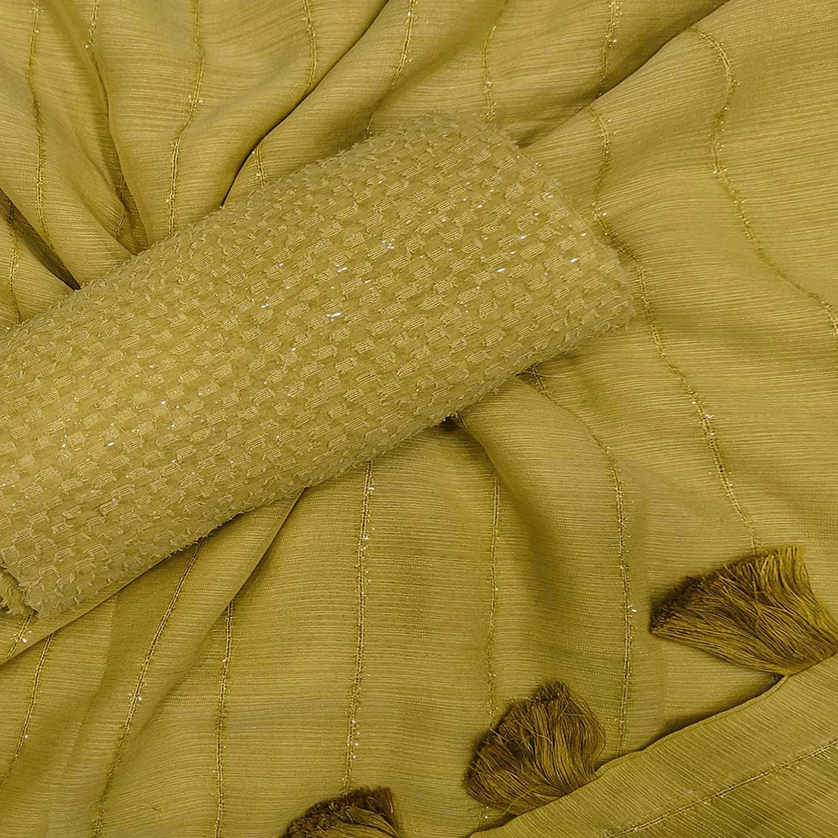 Yellow Woven Chiffon Saree with Tassels